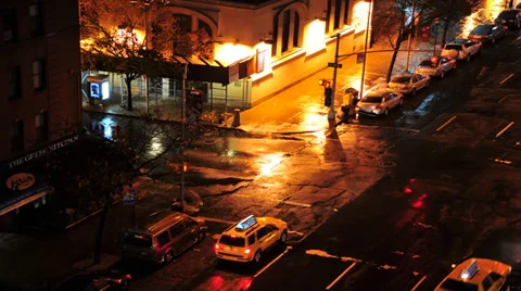 HD - NYC Steamy Intersection at Night- Time Lapse Stock Footage 34991419