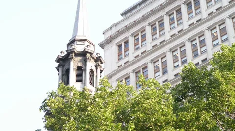 (HD) Pan of Buildings and Trees in New York City (downtown) Stock Footage 24721654
