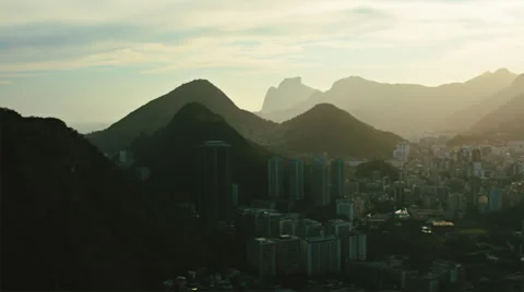 HD Pan of Rio de Janeiro Skyline With Christ the Redeemer at Sunset Stock Footage 55652768