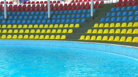 HD Panorama of empty auditorium and swimming pool Stock Footage 597630