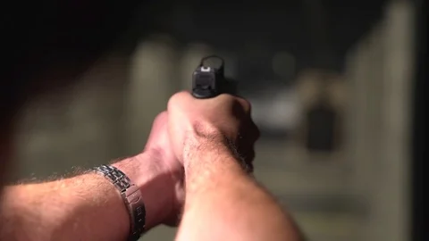 HD | Pistol Shooting in Shooting Range Stock Footage 76708505