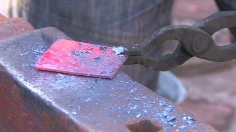 HD Processing of metal bar on the anvil, closeup Stock Footage 636929