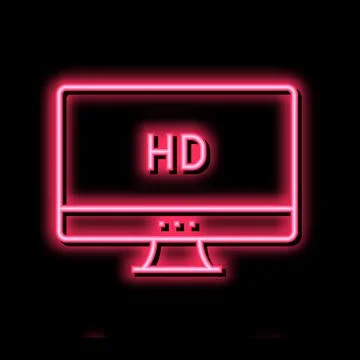 Hd resolution computer screen neon glow icon illustration Stock Illustration