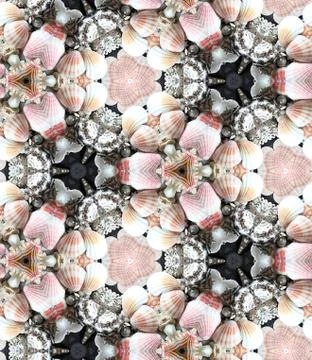 HD seamless kaleidoscope pattern of shells Stock Photos