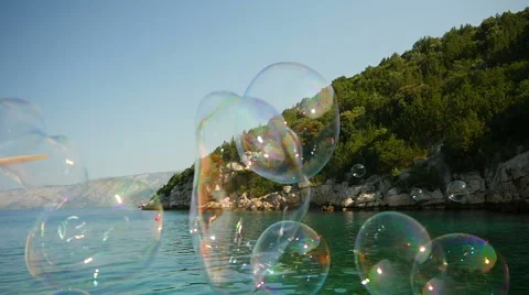 HD Slow-Mo: Big Floating Soap Bubbles Stock-Footage 44904617