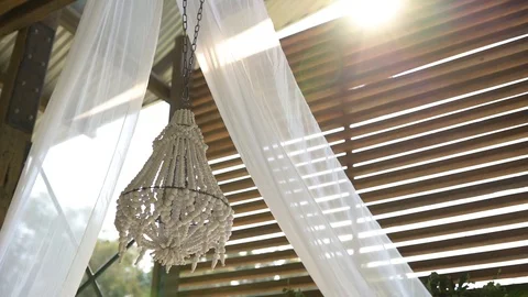 HD Slow Motion Boho Wedding Decor Wooden Chandelier Stock Footage 124354542