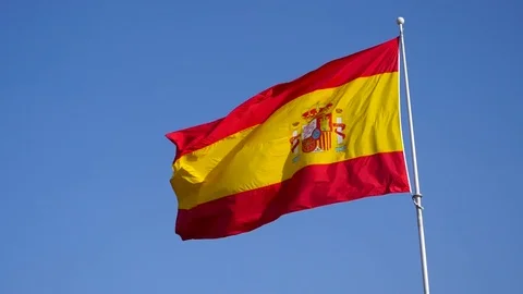 HD. Slow motion. Flag of Spain waving in the wind Stock Footage 76584389