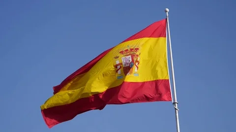 HD. Slow motion. Flag of Spain waving in the wind Stock Footage 76584398