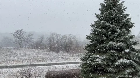 HD Snowfall in Suburban Balcony Stock Footage 256621136