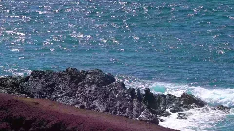 HD Splashing waves on volcanic rock. Lanzarote, Spain Slow motion Stock Footage 168346366