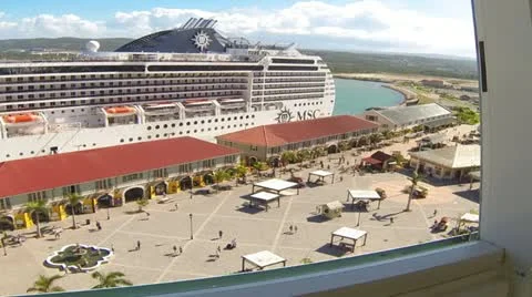 HD Stock Footage 1080p - Cruise Ship in Jamaica port- motion Time Lapse Stock Footage