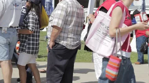HD stock footage - overweight - obese people in line, others walk by Stock Footage