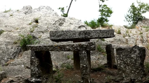 HD Stone Table, Chairs in San Marino, Old Town Hall Stock Footage