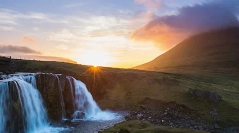 HD Sunset Waterfall Time Lapse  Stock Footage 52422754