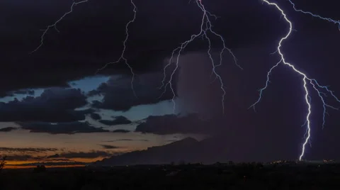 HD tight shot dramatic sunset lightning storm powerful close strike time lapse Stock Footage 40977467