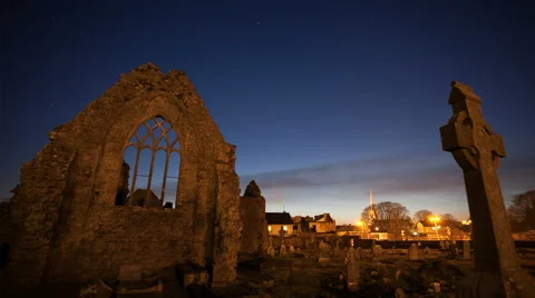HD time laps video of Athenry Dominican Friary at sunset Stock Footage 50209119