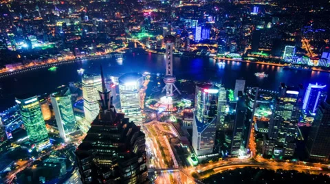 HD Time lapse : Aerial view of Shanghai Pudong at night Video stock 27733240