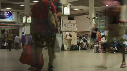 HD time lapse of bustling crowds in a busy bus terminal in Bangkok city Stock Footage 96990789