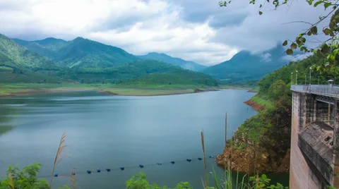 HD Time lapse Dam and mountain moving cloud Stock Footage 39788206