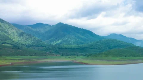 HD Time Lapse Dam and mountain pan right Stock Footage 39790196
