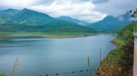 HD Time lapse Dam and mountain moving cloud Stock Footage 39790580