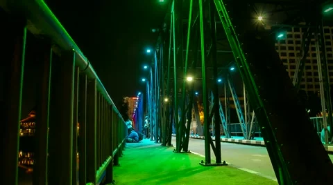 HD Time lapse Iron Bridge LED Light tilt down Stock Footage 40090814