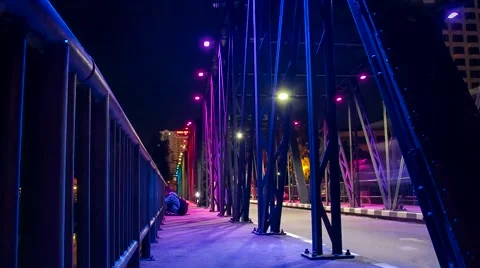 HD Time lapse Iron Bridge LED Light zoom out Stock Footage 40091131