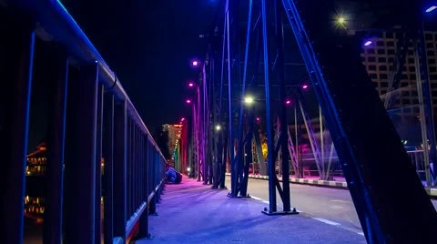 HD Time lapse Iron Bridge LED Light tilt up Stock Footage 40092054