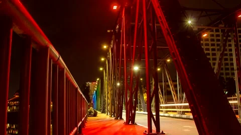 HD Time lapse Iron Bridge LED Light zoom in Stock Footage 40092368