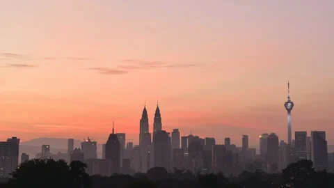 HD time lapse of Kuala Lumpur city skyline in the morning. panning and zoom out Stock Footage 91521225