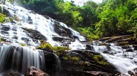 HD Time Lapse Maeya waterfall DSLR wide zoom out Stock Footage 40540705