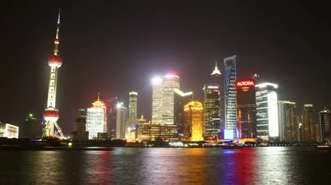HD time lapse of modern buildings by Huangpu river at Pudong skyline Shanghai Stock Footage 11860923