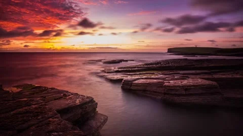 Hd Time Lapse over Marwick Bay in Birsay in Orkney with Dramatic Sunset Stock Footage 256084060