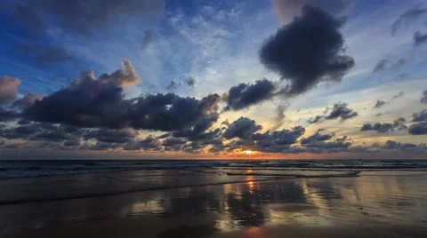 HD Time lapse. Sunset, moving clouds, Karon Beach Stock Footage 40731984