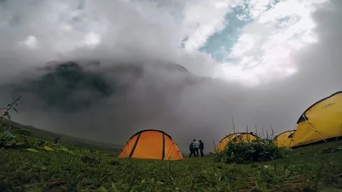 HD time-lapse | Tents, mountain valley of the Himalaya, Mist, Fog, Cloud, Sunray Stock Footage 116825035