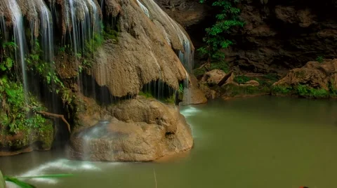 HD time lapse waterfall with people playing water zoom out Stock Footage 40112932