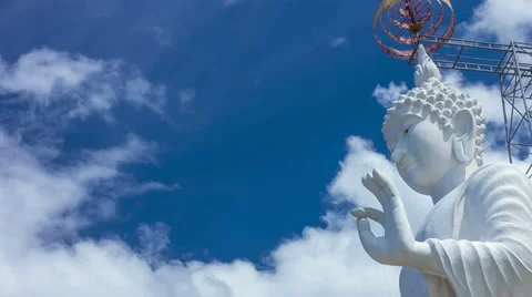 HD Time Lapse White Buddha CU pan right, Chiang Mai, Thailand Stock Footage 39787177