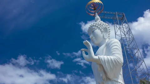 HD Time Lapse White Buddha CU tilt up, Chiang Mai, Thailand Stock Footage 39787678