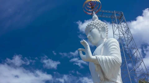 HD Time Lapse White Buddha CU zoom in, Chiang Mai, Thailand Stock Footage 39790136