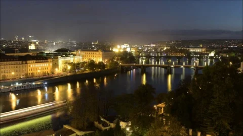 HD timelapse of Charles Bridge At night Stock Footage 69993233
