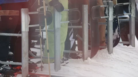 HD: timelapse of people waiting to get on the skilift.   Stock Footage 1807356