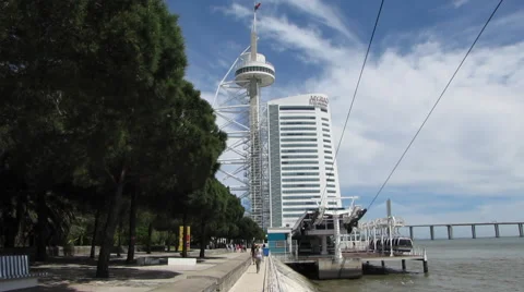 HD: Torre Vasco da Gama cable car, Lisbon Stock Footage 46637348
