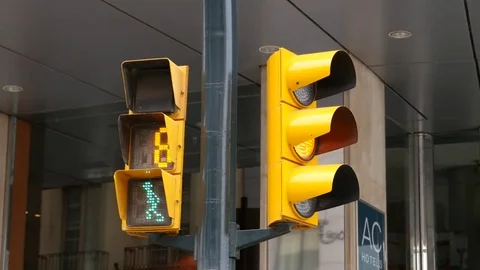 HD. Traffic light with the countdown for pedestrians Stock Footage