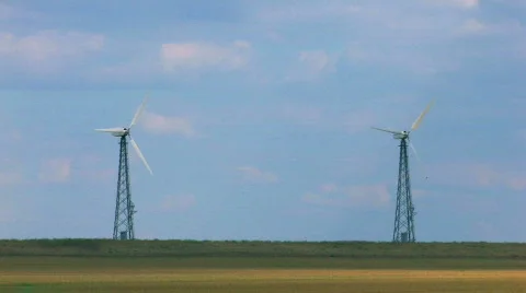 HD Two spinning wind turbines Stock Footage 596828