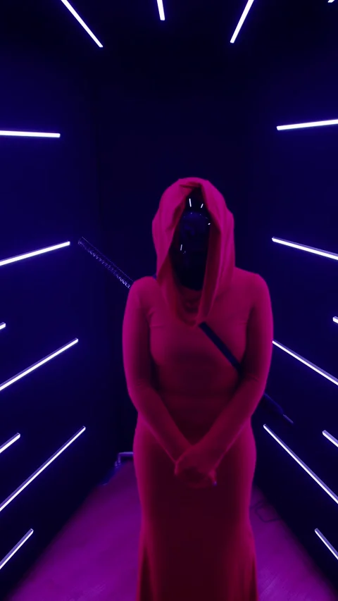 HD Vertical Shot of Alien Lady in Red Dress Stock Footage 321404928