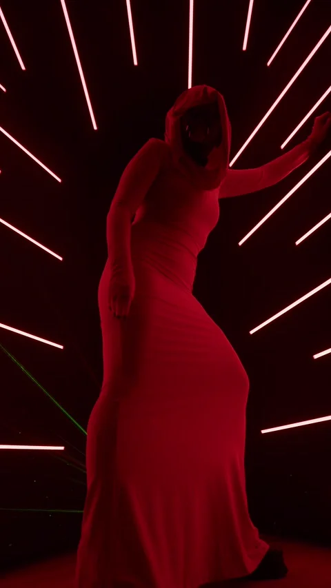 HD Vertical Shot of Alien Lady in Red Dress Video stock 321404978