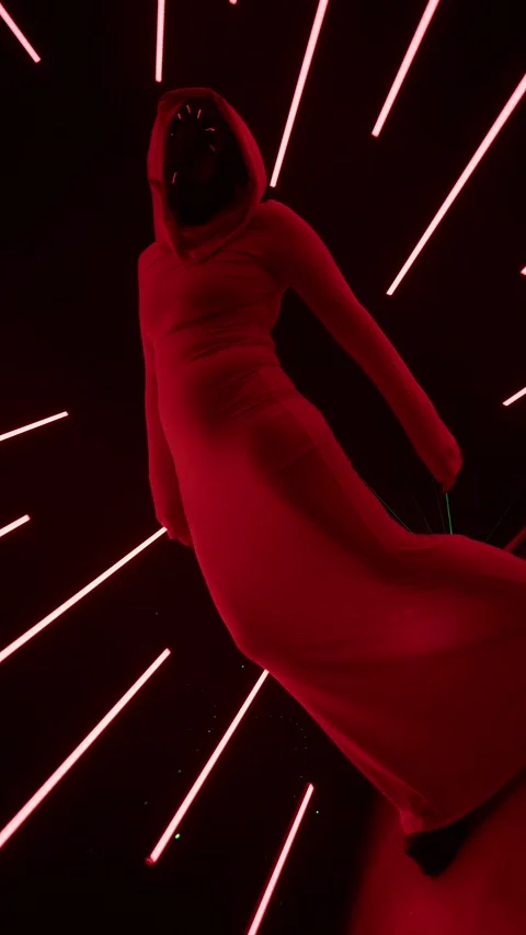 HD Vertical Shot of Alien Lady in Red Dress Stock Footage 321404991