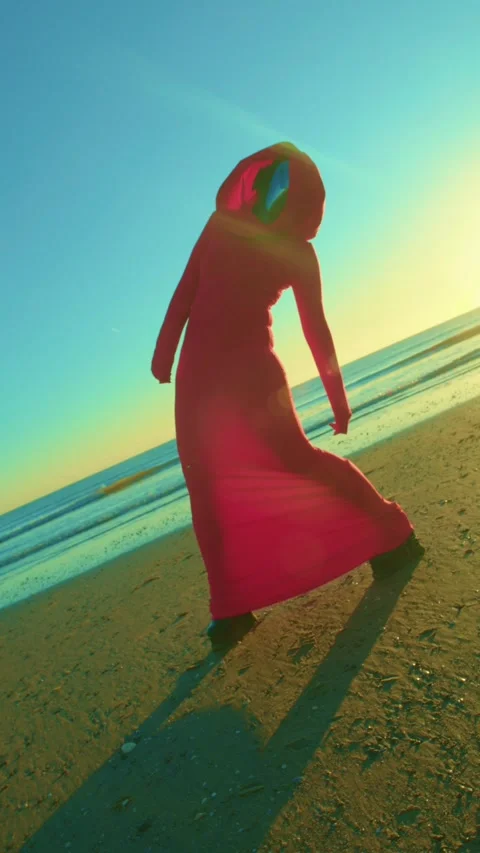 HD Vertical Shot of Alien Lady in Red Dress Video stock 321404994