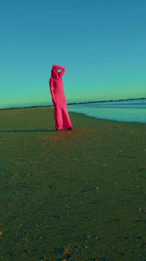 HD Vertical Shot of Alien Lady in Red Dress Video stock 321405006