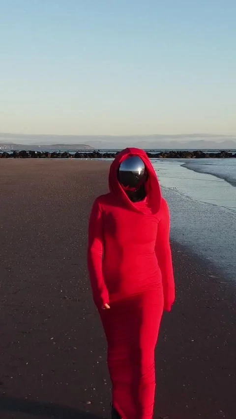 HD Vertical Shot of Alien Lady in Red Dress Stock Footage 321405016